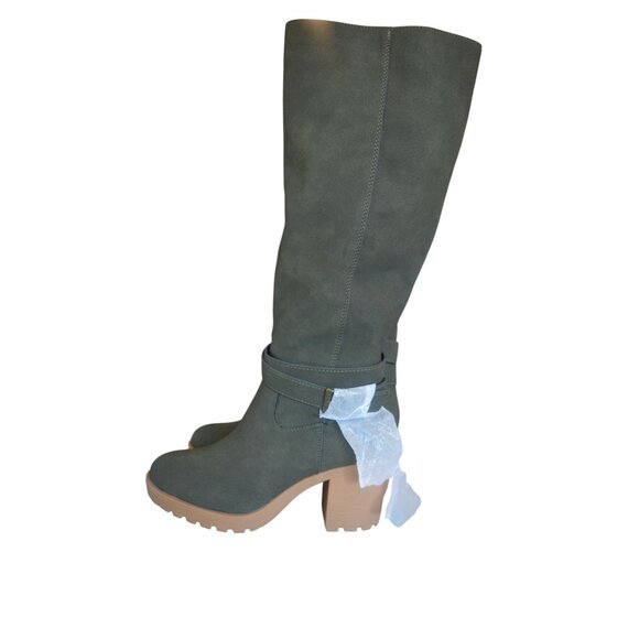 NWOT Wonderly Ash Boots Moss Green Knee High Womens Size 8 Boho Fall Chunky Heel - Picture 4 of 9